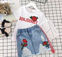 新生活 気楽 子供服 セットアップ 100 110 120 130 140 女の子 半袖 春夏 2点セット tシャツ デニム 上下セット デニムスカート ショー...