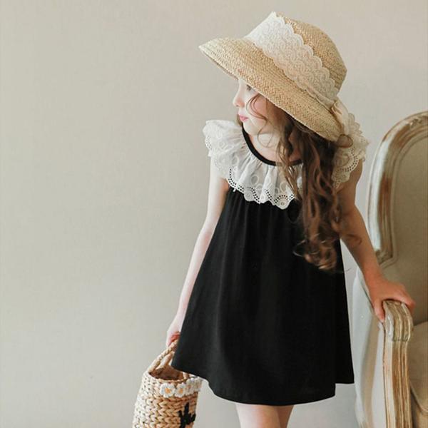 新生活 気楽 夏服 子供服 女の子 キッズ ワンピース 夏 半袖 レース Aライン 黒 杏色 100 110 120 130 140 150 フォーマル 発表会...