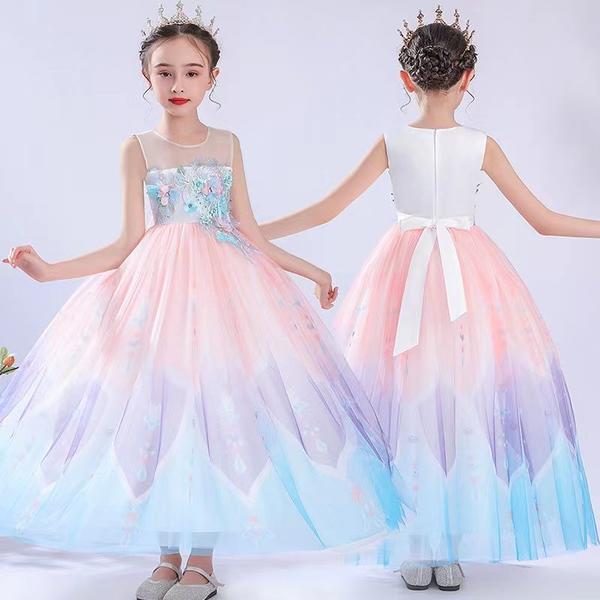 新生活 気楽 子供 ドレス ロングドレス 花柄 手作り 刺繍 110 120 130 140 150 160 ロングドレス 子どもドレス フォーマル 七五三 ジ...