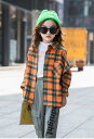新生活 気楽 韓国こども服 春服 ロング チェックシャツ 子供服 子供 チェックシャツ 長袖 チェック柄 カジュアル ジャケット オレンジ トップス グリーン ...