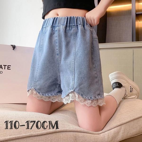 新生活 気楽 裾レース レースデニム 春夏キッズ デニム ショートパンツ 女の子 夏 用 韓国 韓国ファッション デニムパンツ ガールズ ショーパン 子供服 子...