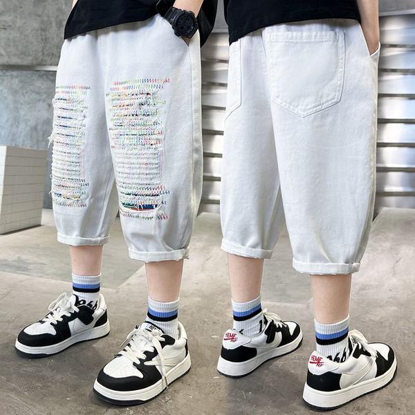 新生活 気楽 韓国こども服 夏服 キッズ 男の子 こども 子供 子ども ダメージデニム ダメージ サルエル ハーフパンツ ダメージ加工 ジュニア ホワイト ハー...