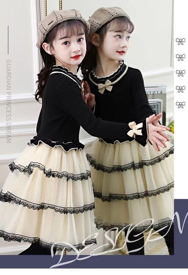 新生活 気楽 韓国子供服 ワンピース 女の子 秋冬 ドレス お姫様 フォーマルワンピース 結婚式 発表会 七五三 演出 キッズ 長袖ワンピー ニットワンピース ...