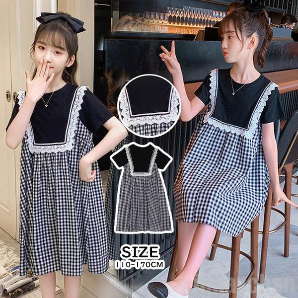 新生活 気楽 ワンピース 女の子 夏 キッズ 半袖ワンピース マキシワンピース 切り替え レース 半袖 フレアワンピース プルオーバー クルーネック 膝下丈 女...