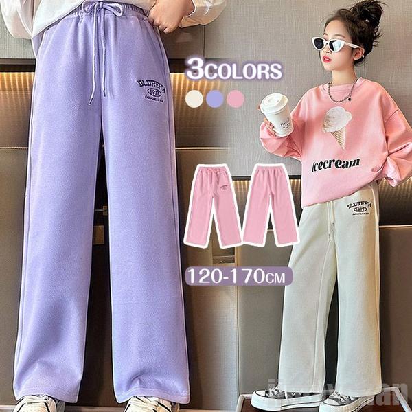 新生活 気楽 ワイドパンツ 女の子 ガウチョパンツ キッズ プリーツパンツ ロングパンツ ボトムス ロング丈 ハイウエスト ウエストゴム パンツ 春秋パンツ シ...