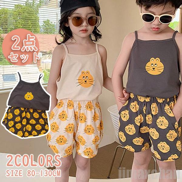 新生活 気楽 キッズ セットアップ 2点上下セット ノースリーブ ショートパンツ スーツ 女の子 男の子 男児 女児 ハーフパンツ シャツ ブラウス uネック ...