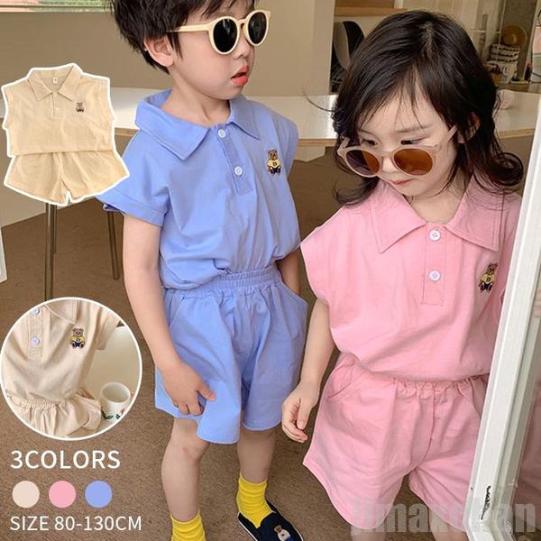 新生活 気楽 キッズ セットアップ 2点上下セット 半袖 ショートパンツ スーツ 女の子 男の子 男児 女児 ハーフパンツ 半袖シャツ 半袖ブラウス ヘンリーネ...