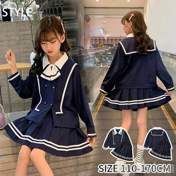 新生活 気楽 スーツ キッズ 2点上下セット スカート ブラウス 女の子 長袖シャツ プリーツスカート 長袖ブラウス セーラー服 セーラーカラー ギャザー 発表...