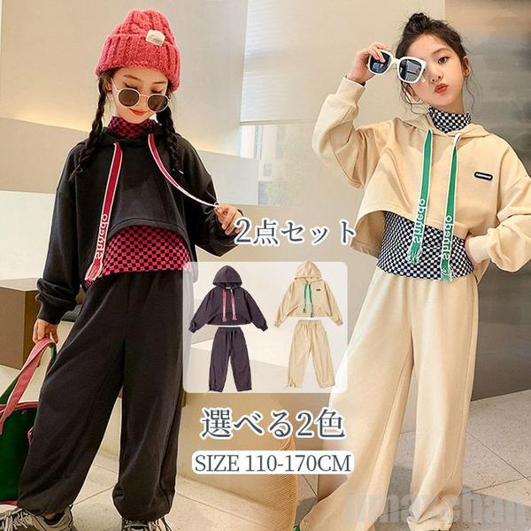 新生活 気楽 セット キッズ 女の子 子供服 長袖パーカー 長ズボン ロングパンツ トップス 上下セットアップ ジャージ スポーティ パンツ フード付き 森ガー...
