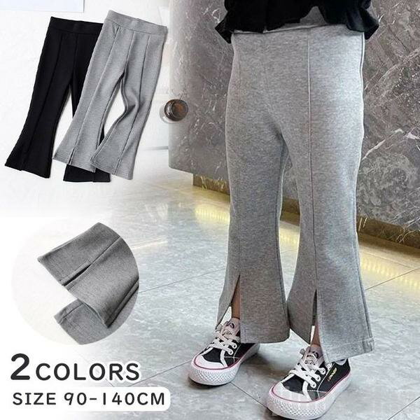 新生活 気楽 キッズ パンツ 子供 ストレートパンツ スリットパンツ ボトムス ロング丈 ハイウエスト ウエストゴム 春秋パンツ シンプル 春 秋 通勤 ゆった...