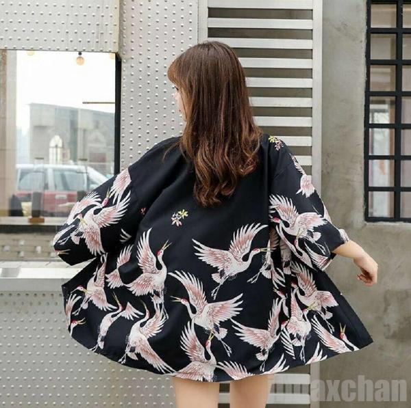 新生活 気楽 ショート 鶴 法被 着物 ローブ 羽織り コスチューム コスプレ衣装 ダンス衣装 和柄 鶴法被 半纏 はんてん ハッピ はっぴ 長半纏 半天 袢天...