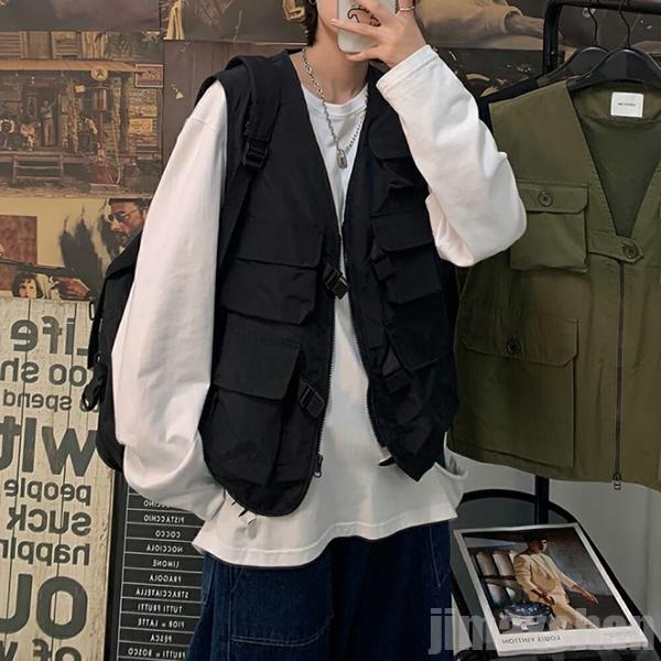 新生活 気楽 フィッシングベスト ジップアップ ジッパー サイドリリース 黒 おしゃれ メンズ ベスト 無地 多ポケット 多機能 便利 収納 ポケット 機能性 ...