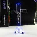 新生活 気楽 置物 ガラス キリスト像 LED クリスタル オブジェ ビンテージ クラシカル 十字架 磔 キリスト教 イエス 教会装飾 スタンド イエス?キリス...