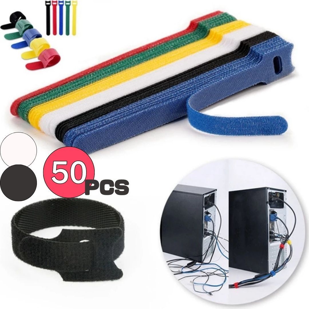 新生活 気楽 結束バンド マジックテープ 50本セット ブラックorホワイト ケーブル用 多用途 ストラップ コンセント 荷物 結束ベルト マジックバンド マジ...