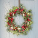 新生活 気楽 クリスマスリース 50cm 赤い実 松ぼっくり Xmas リース 造花 花輪 アートフラワー クリスマス 玄関 丸 輪っか ドア 飾り 装飾 イン...