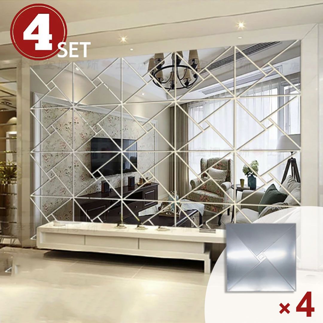 新生活 気楽 ミラー 鏡 トルネード 貼る鏡 ミラーシール ウォールステッカー シール 4枚セット 四角形 四角 セット シールタイプ ウォールミラー はがせる...