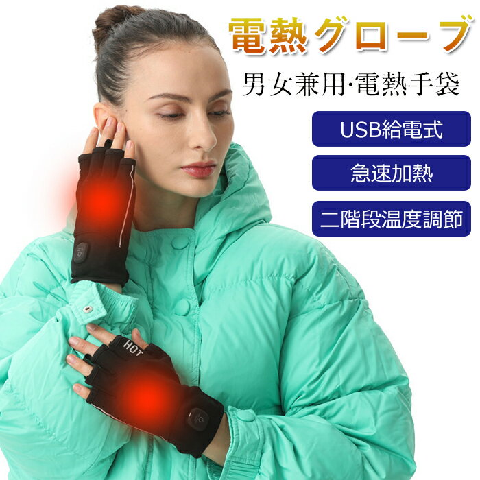 電熱グローブ メンズ 指切り 電熱手袋 レディース USB給電式 加熱手袋 発熱手袋 冬用手袋 暖かい電熱グローブ ヒーターグローブ スマホ対応 温度調節可 二段階温度 男女兼用 防寒手袋 キャンプ 釣り 自転車 室内 屋外 寒さ対策