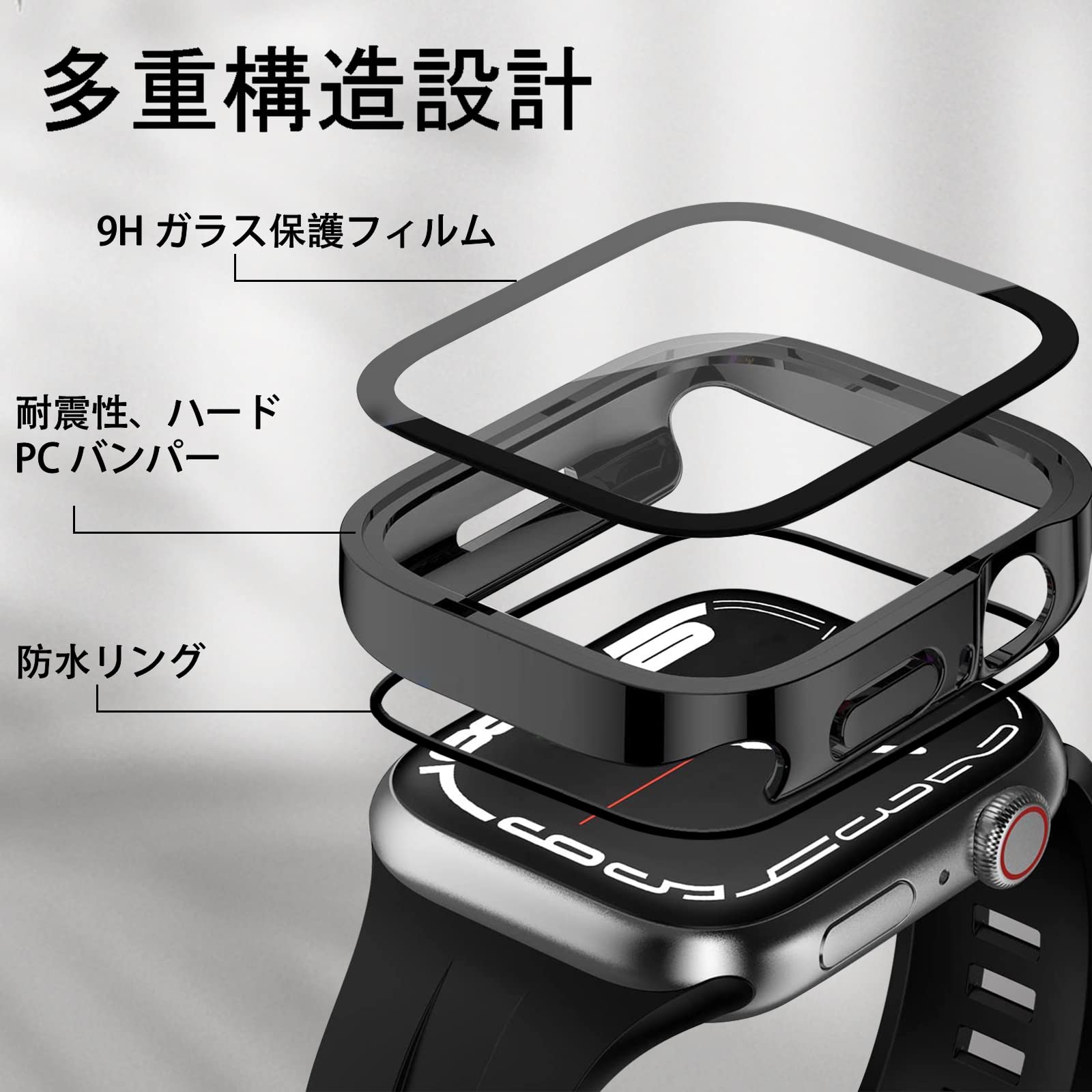 【2024強化版】ELYBYYLE for Apple Watch ケース Apple Watch ケース 対応 IP68完全防水 バンド 水泳・スポーツ専用 防水ケース 3D直角エッジデザイン Apple Watch Series10 42mm対応 光沢のホワイト＆ローズゴールド