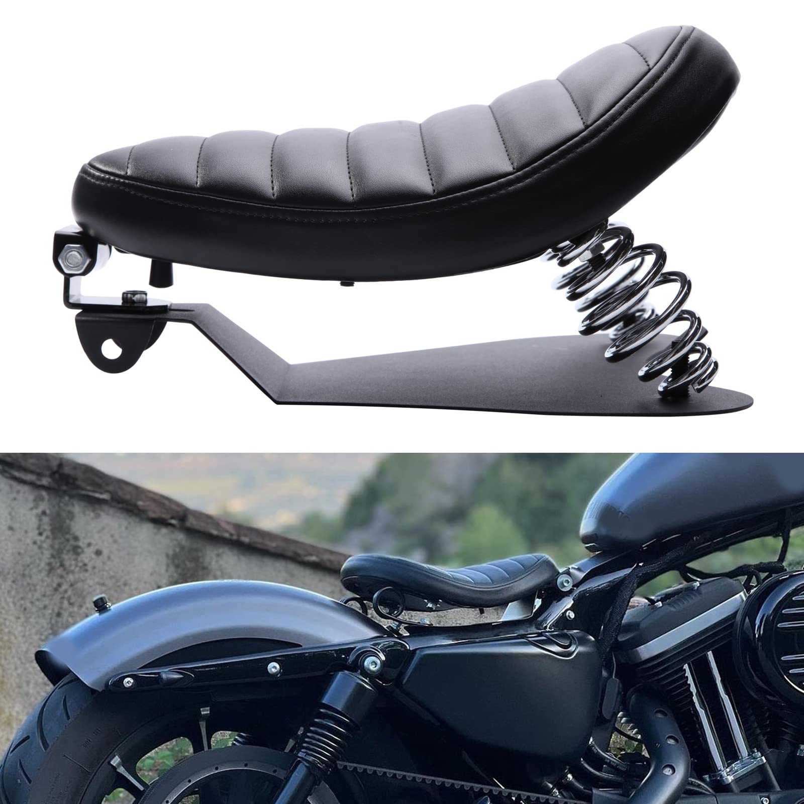 バイクシート スプリングブラケットベース付きセット ソロシート 合革 ブラック 衝撃吸収 スズキ S40/C50T M109R VS1400GLP VL1500 VS800GL