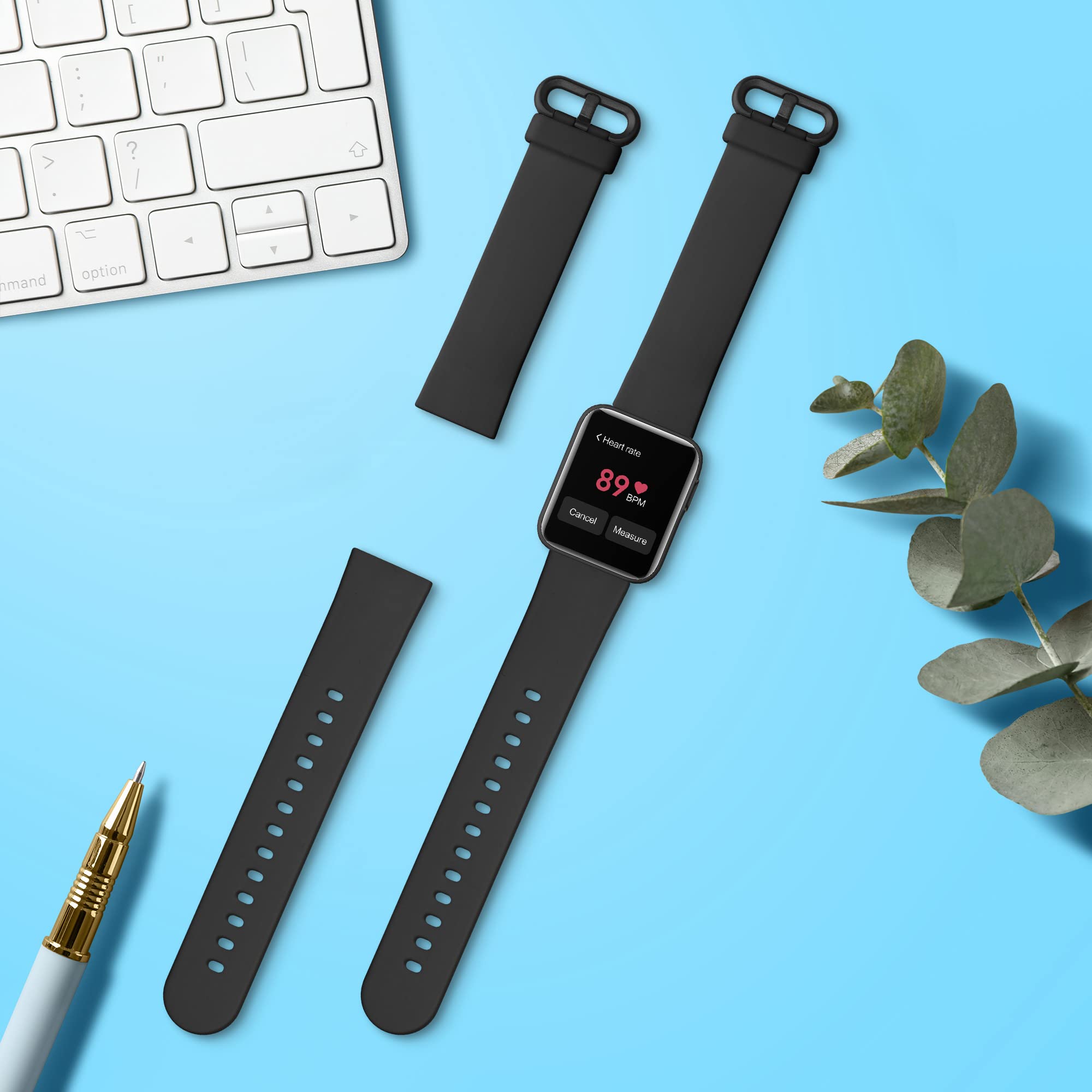 kwmobile 2x 交換バンド Xiaomi Mi Watch Lite/Redmi Watch対応 ベルト - シリコンバンド ソフト TPU 耐久性 黒色/黒色