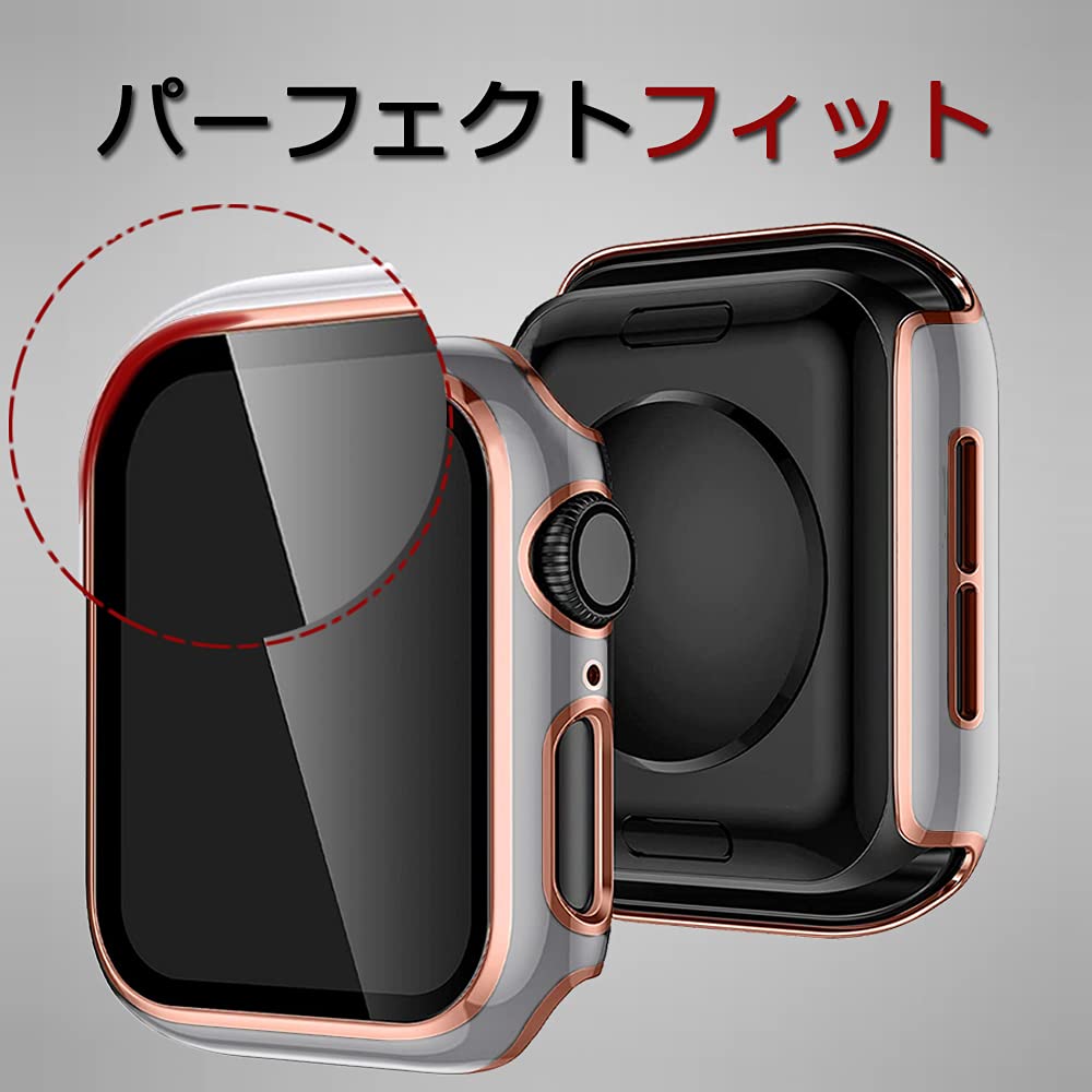 Miimall 一体感ケースApple Watch 40mm 専用 アップルウォッチ シリーズ 4/5/6/SE ケース アップルウォッチ 40mm保護ケース キズ防止 防塵 軽量 硬度9H PC素材 液晶全面保護 強化ガラス(40mm|クリアxシャンパン色)