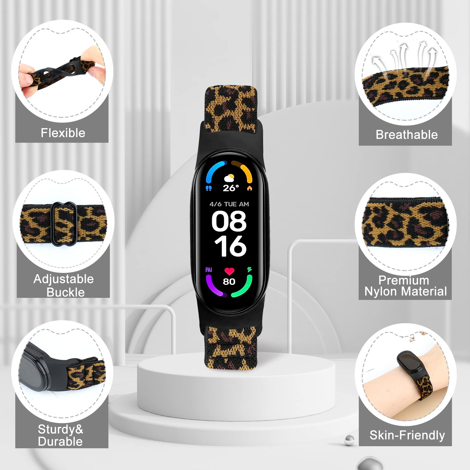 [Huamanlou] コンパチブル Xiaomi Mi Band 7/6/5 バンド 、弾性スポーツ 柔らかく快適で通気性の良い無段階で長さ調節ナイロンループ換えバンド3 Pack