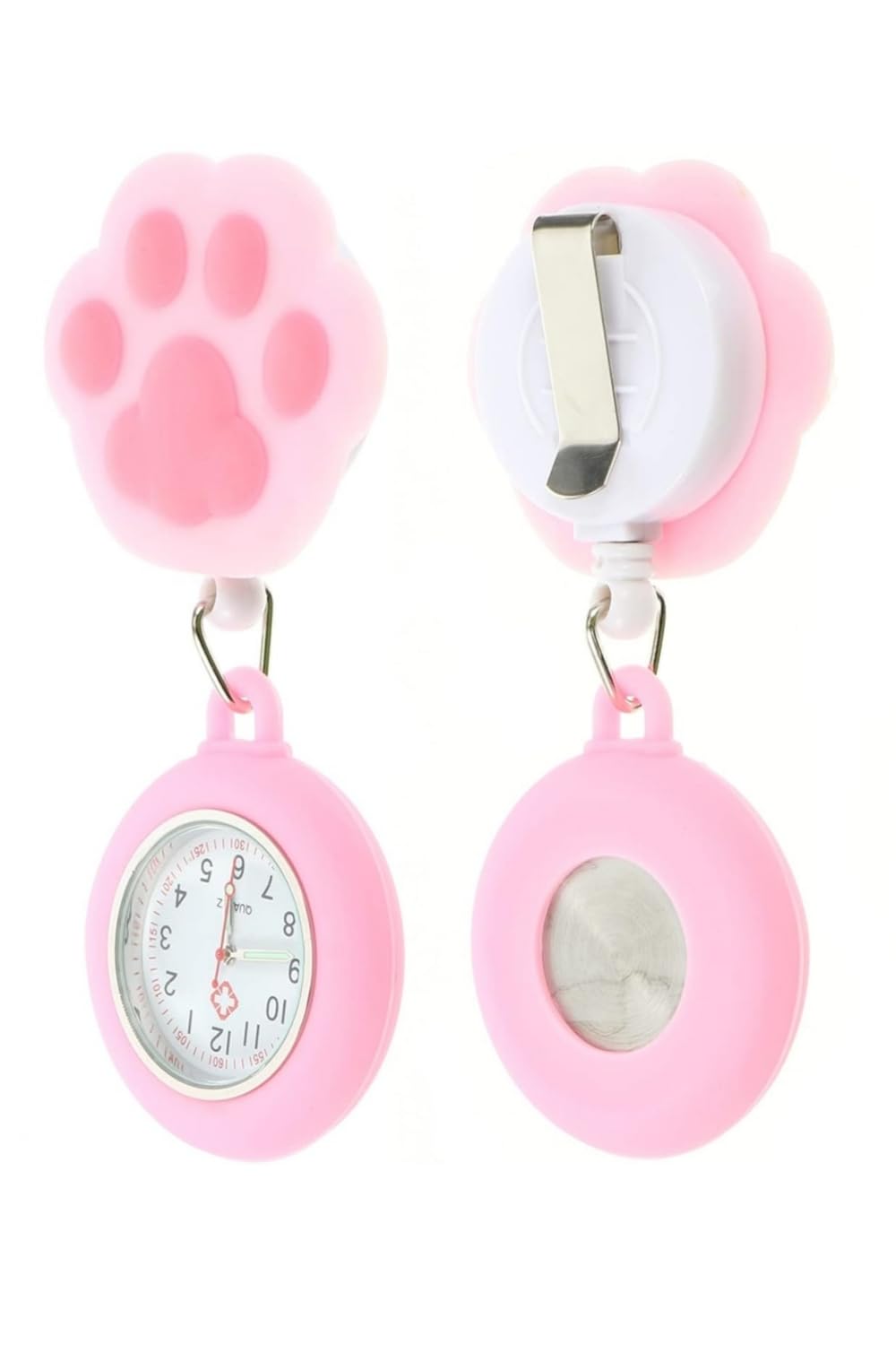 YFFSFDC ナースウォッチ 可愛い懐中時計 ポケットウォッチクリップ式 見やすいシンプルで防水 伸び縮み可能 看護師医療所 スタッフ用 男女兼用 (ピンク猫の爪柄)