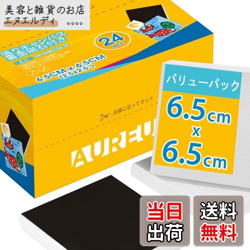 AUREUO ミニ 張りキャンバス 裏面磁石付き セット 6.5CM x 6.5CM (2.5x2.5インチ) 中目 100%コットン 24枚 初心者 絵画用具...