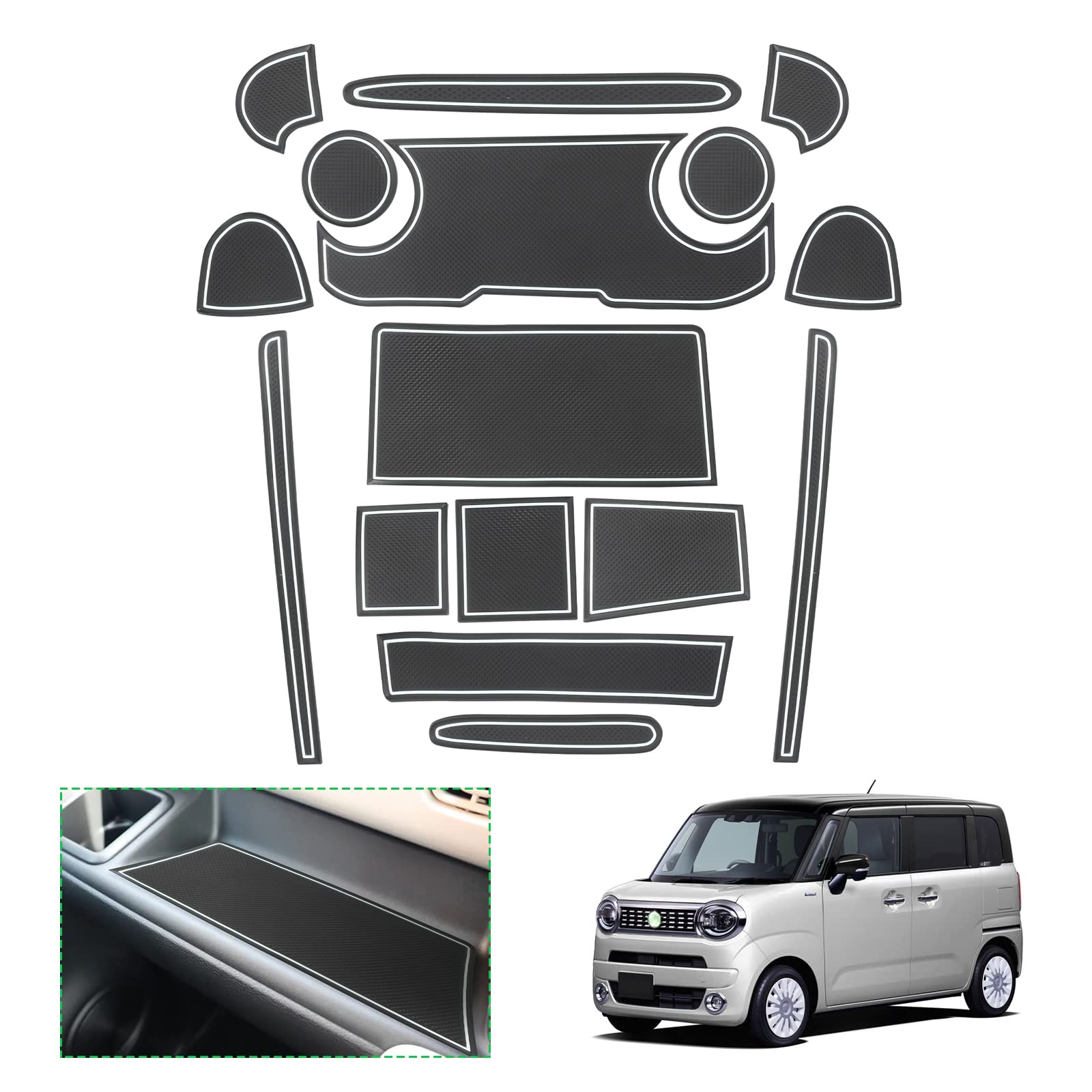 【GAFAT】スズキ ワゴンRスマイル MX81S/91S型 2021年〜現行 SUZUKI Wagon R Smile 新型 専用 ドアポケットマット ラバーマット ゴム 防音 ドリンクホルダー アクセサリー ドレスアップ インテリアラバーマット 汚れ防止 右ハンドル専用 傷防止 滑り止め (ホワイト)