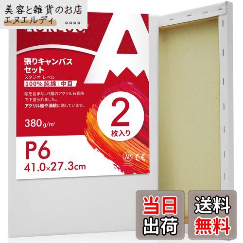 AUREUO 張りキャンバス セット P6 (41cmX27.3cm) 中目 100%コットン 2枚 初心者 絵画用具 芸術絵創作 現代油絵 美術装飾 水彩画・...