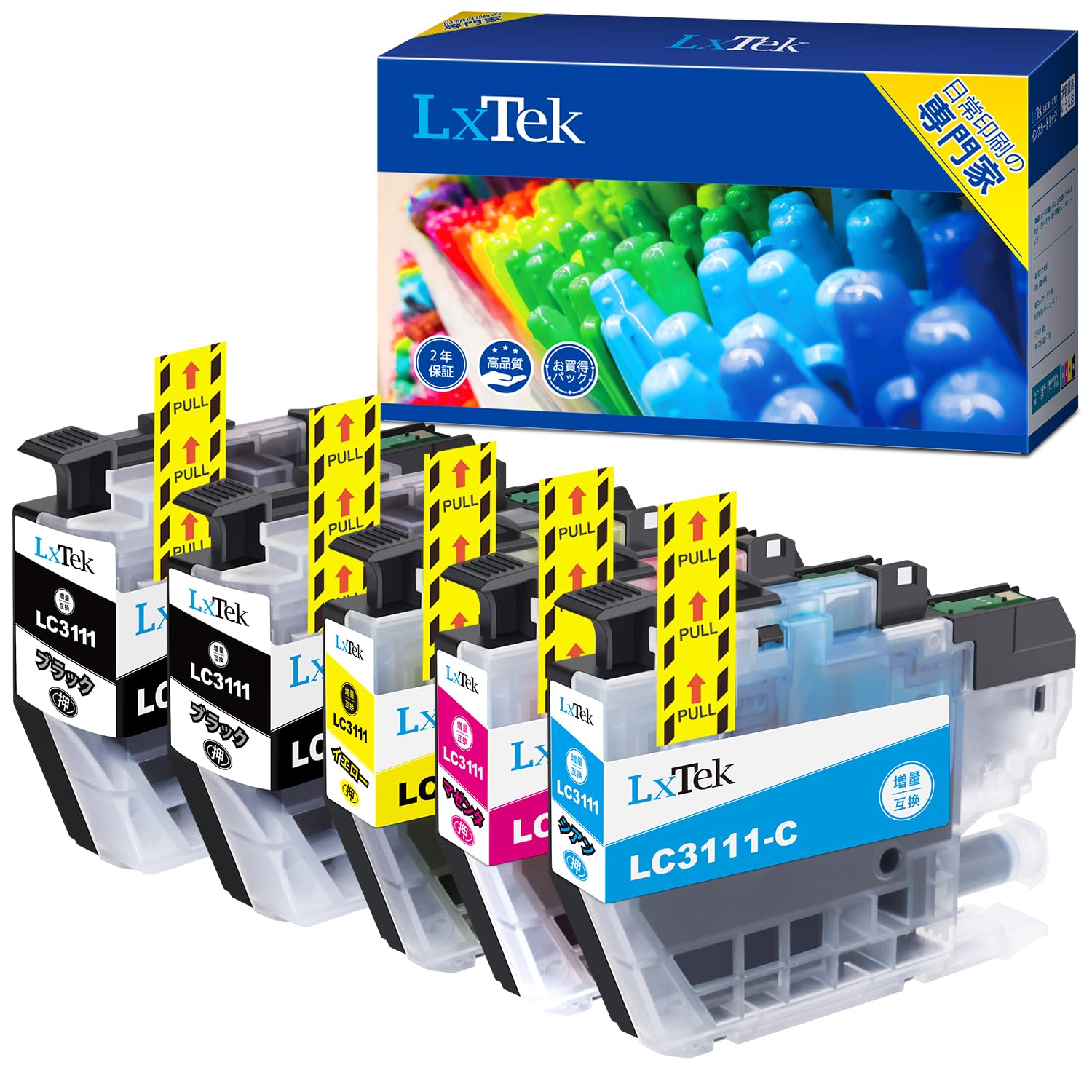 LxTek LC3111-4PK 互換インクカートリッジ ブラザー(Brother)用 LC3111 インク 4色セット+黒1本(合計5本) 大容量/説明書付/残量表示/個包装 DCP-J587N DCP-J987N DCP-J572N DCP-J577N DCP-J582N