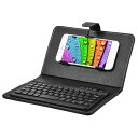 ワイヤレスBluetoothキーボード ミニキーボード スマホ用キーボード ブルートゥースキーボード フリップケースカバー スタンド付き USB充電 ユニバーサル ポータブル (ブラック)