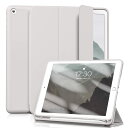 Aoub iPad 9.7 インチ 第5 第6世代 (2018/2017) ケース オートスリープ/ウェイク機能対応 Apple Pencilペン収納・ホルダー付 スマートカバー ソフト TPU 薄型 軽量 耐衝撃 三つ折りスタンド (グレー)