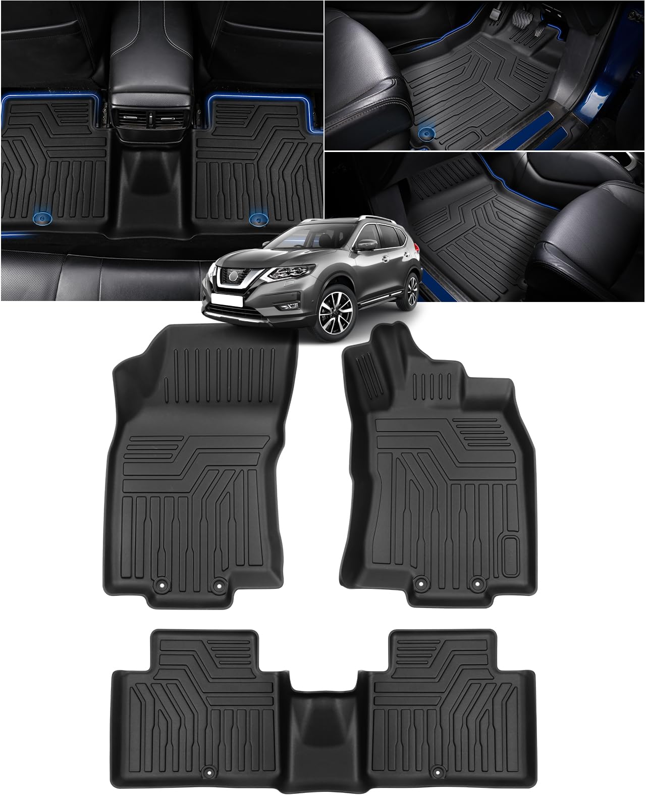 Cartist ニッサン エクストレイル T32型 後期型 3D フロアマット 立体カーマット X-TRAIL T32型 2017.6-2022 カスタムマット 立体フロアマット 防水 耐汚れ TPE素材 車種専用設計 取付簡単 アクセサリー 保護パーツ 3Pセット