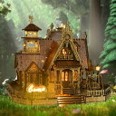 FUNPOLA 3Dパズル 木製パズル 木の模型 田園のコテージ モデル DIYミニチュア 建築キット LEDライト付き 大人と子供向け ギフト 説明書付き 贈...
