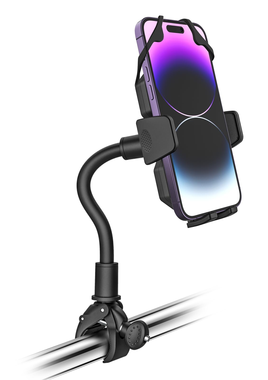 woleyi フィットネスバイク スマホ ホルダー グースネック エアロバイク 携帯スタンド 360度回転 ワンタッチ スマートフォンホルダー トレッドミル すまほほるだー アーム ポール パイプマウント 振動吸収 脱落防止 取付簡単 日本語説明書付き iPhone SE 14 13 12 Pro M