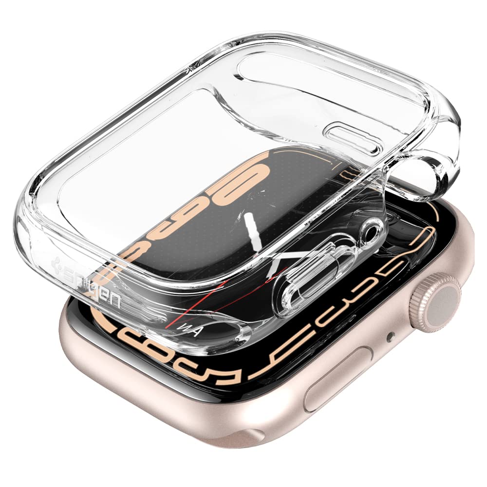 Spigen Apple Watch ケース 45mm 【 Apple Watch 9 / 8 / 7 対応 】 落下 衝撃 吸収 TPU PC 透明 クリア 薄型 カバー ウルトラ・ハイブリッド ACS04611 (クリスタル・クリア)