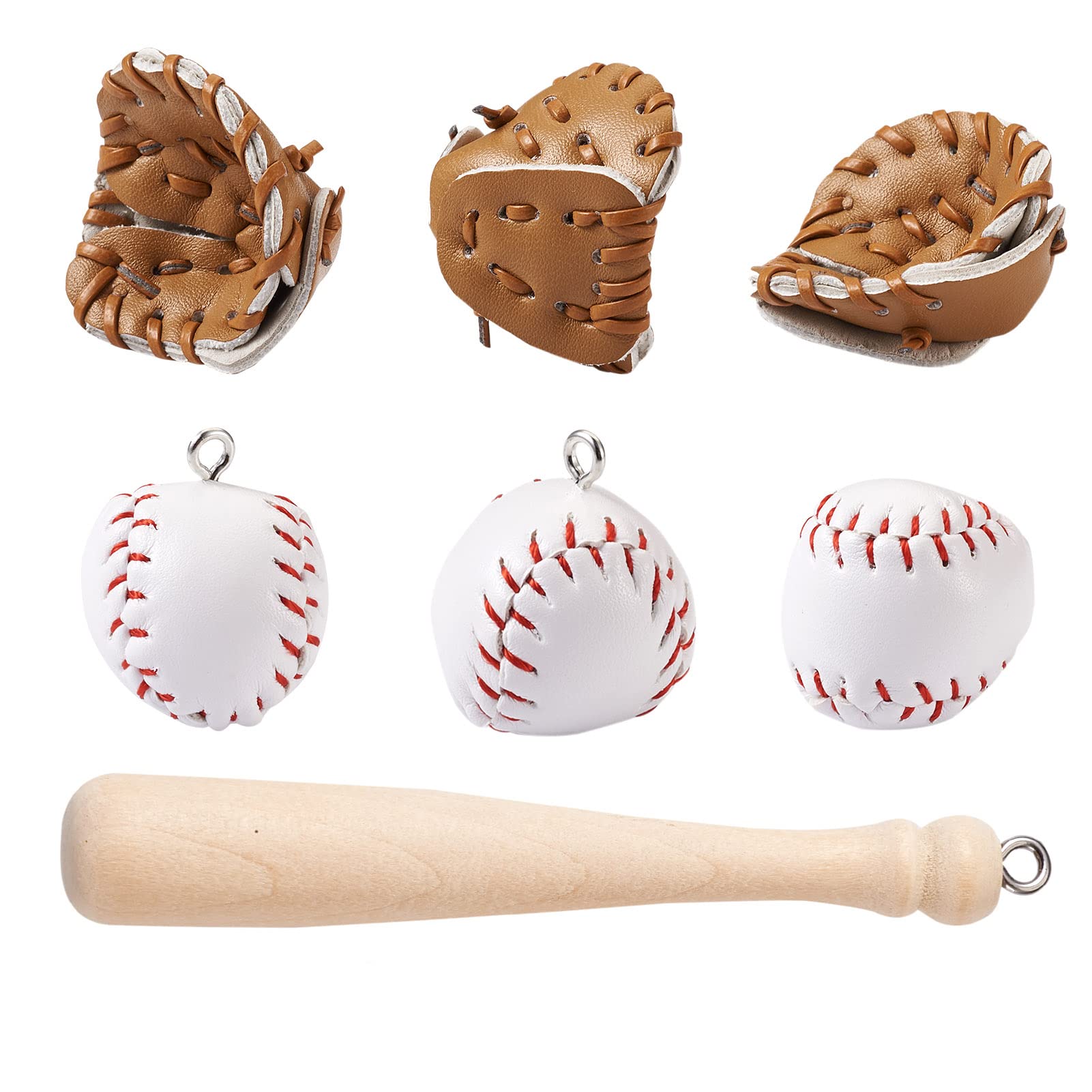 [BB Beadthoven] 15個/箱 野球 スポーツ ペンダント PUレザー 木製 立体的 チャーム カン付き アクセサリーパーツ デコ用 DIY ハンドメイド キーホルダー ストラップ 手芸材料 手作り素材 クラフト用品