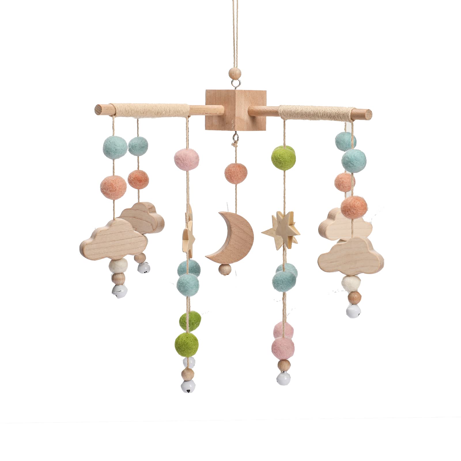 let's make ベッドメリー ベビー メリー モビール 木製 ブルー 赤ちゃん おもちゃ ハンドメイド 風鈴 キッズベッド 吊り下げ式 赤ちゃん ベッド飾り 撮影道具 出産祝い プレゼント… (キャンディーピンク)
