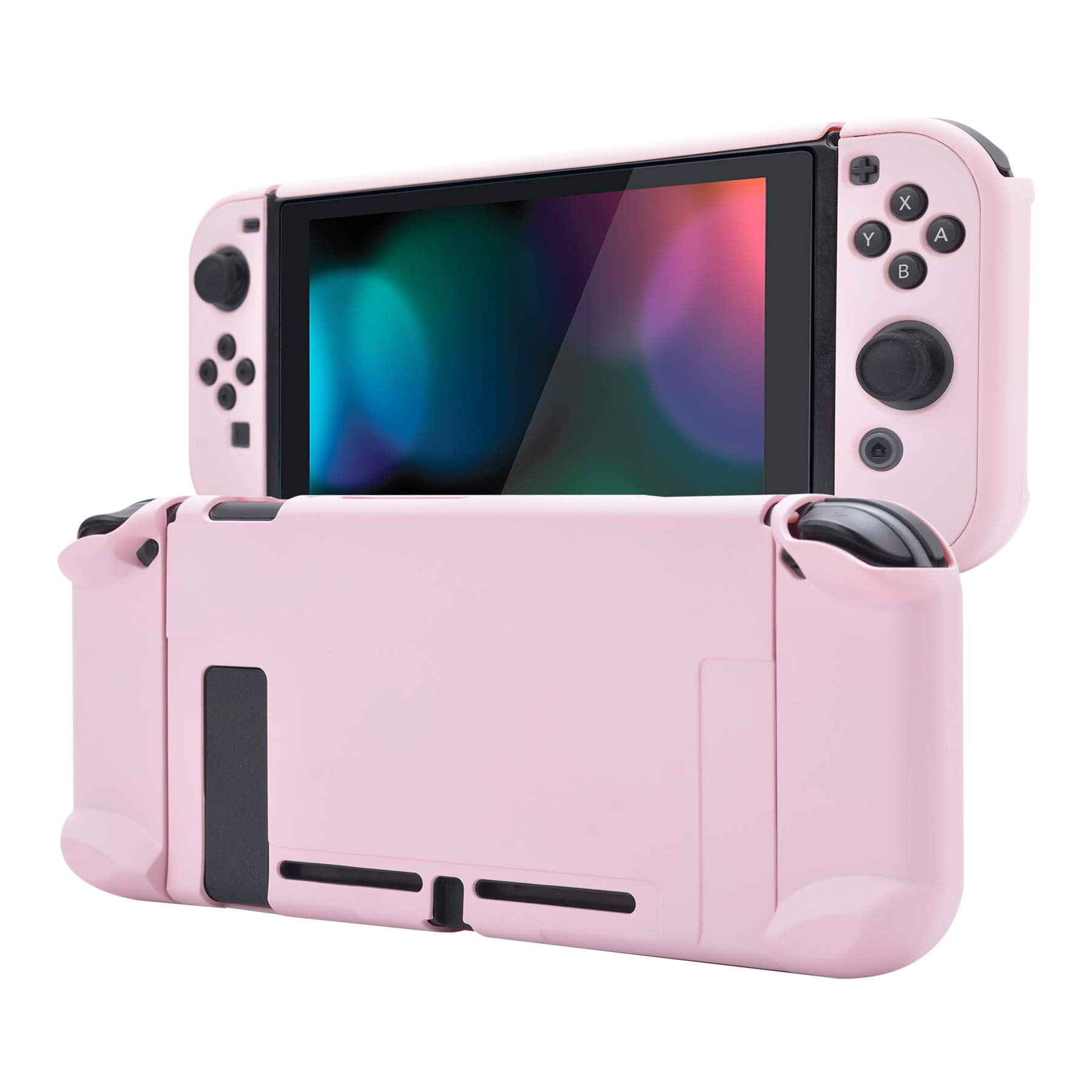 eXtremeRate PlayVital Switchコンソールに対応するバックカバー、分割デザインでNS Joyconハンドヘルド用保護ケース(ハード)、Switchドックに対応する保護ケース(ハード)【チェリーブロッサムピンク】