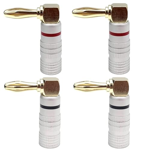 【送料無料】KUENZ バナナプラグ 24K 90°ターン金メッキスピーカーケーブルコネクタ アルミニウムメタ..