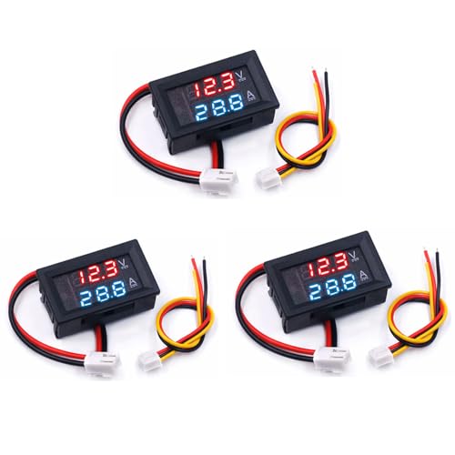 【送料無料】SSZYMAOYI デジタル電流計 電圧計 DC0-100V/10A測定 3個セット LEDパネル取付け型 電力モニターテスター 車 船 バッテリー 産業 実験 回路テスト 2色画面電圧電流マルチメーター 逆接続保護 表示高精度1V 0.1A 赤と青のディスプレイ