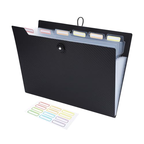 【送料無料】DoocliB ファイルケース 7ポケットドキュメント a4 拡張 フォルダー 持ち運び アコーディオンファイル ヨコ型 書類収納ジャバラ 区分けラベル付き 大容量 ジャバラ 書類ケース 分類収納 文房具 学校 事務用品 （ブラック）