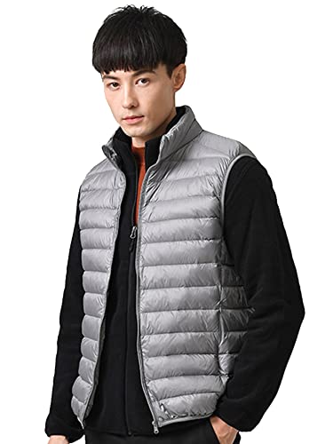 【送料無料】CLAZOLIY ウルトラライト ダウンベスト メンズ 暖かい 防寒 ライトウエイト パファーベスト コンパクト収納 CL110 (XL, グレー)