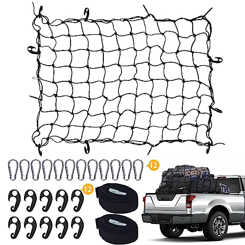 【送料無料】gomura カーゴネット 車 キャリアネット ラゲッジネット ルーフキャリア ネット 荷締めベルト(3m×2本) カラビナ ABSフック付き 荷物落下防止 キャンプ用品 荷台用 軽バン用