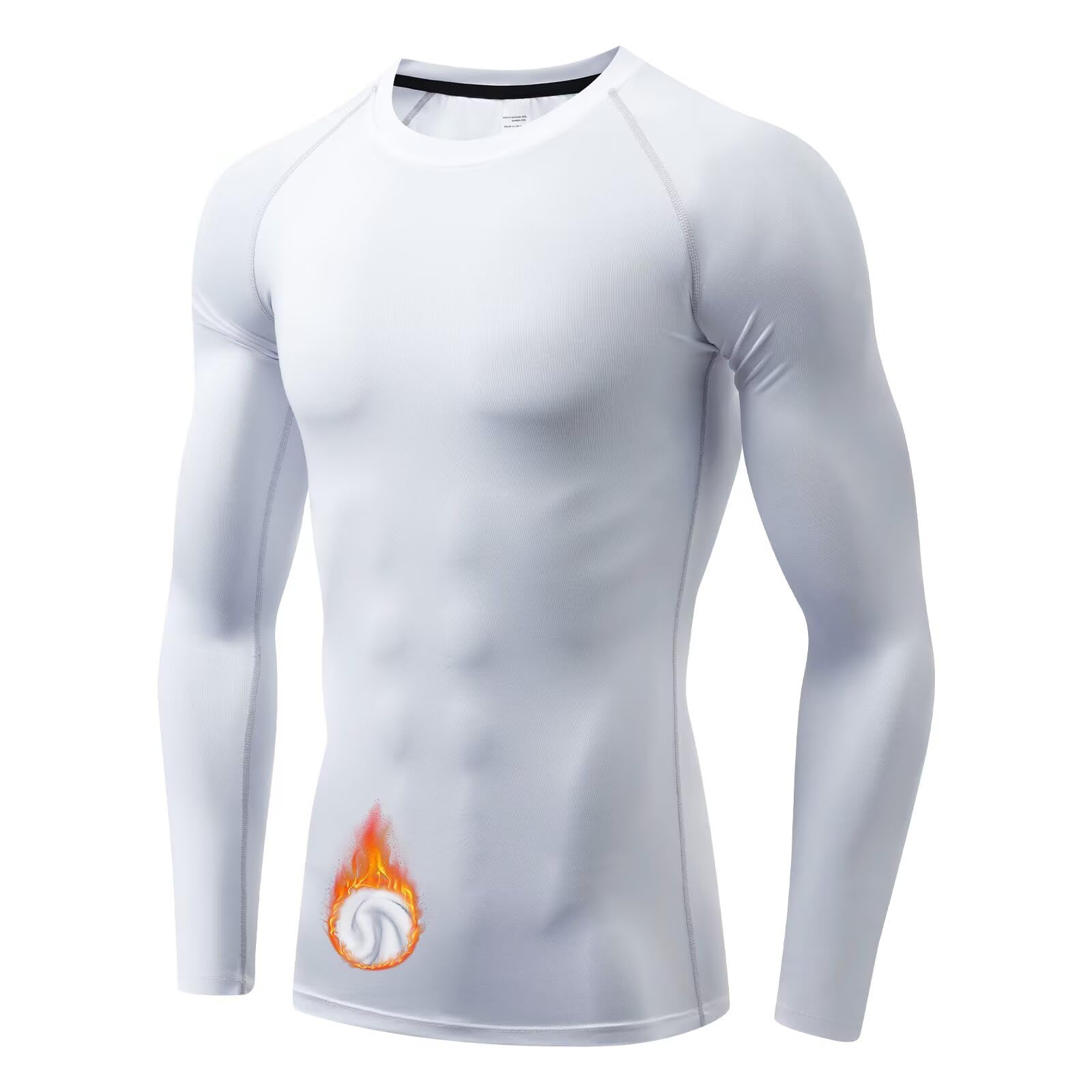 【送料無料】[Sillictor] スポーツインナー メンズ トップス 長袖 冬用 裏起毛 ストレッチ アンダー シャツ コンプレッション ウェア 【 保温防寒 + 吸汗速乾 】 色：3235ホワイト（裏起毛）、サイズ：L