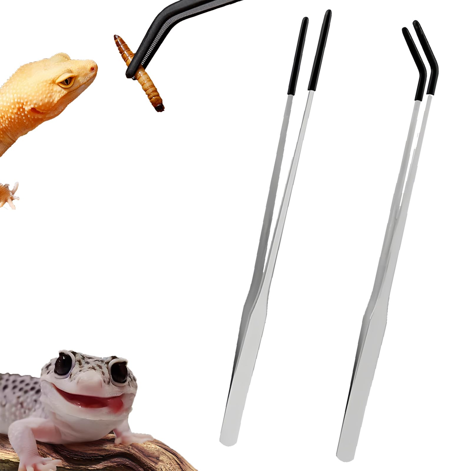 【送料無料】Deiboun ピンセット 長い ステンレススチール爬虫類餌やりトング 2本セット 頑丈でエクストラロング ストレート&カーブしたロングピンセット 昆虫 蜥蜴 カエル トカゲ 給餌ツール