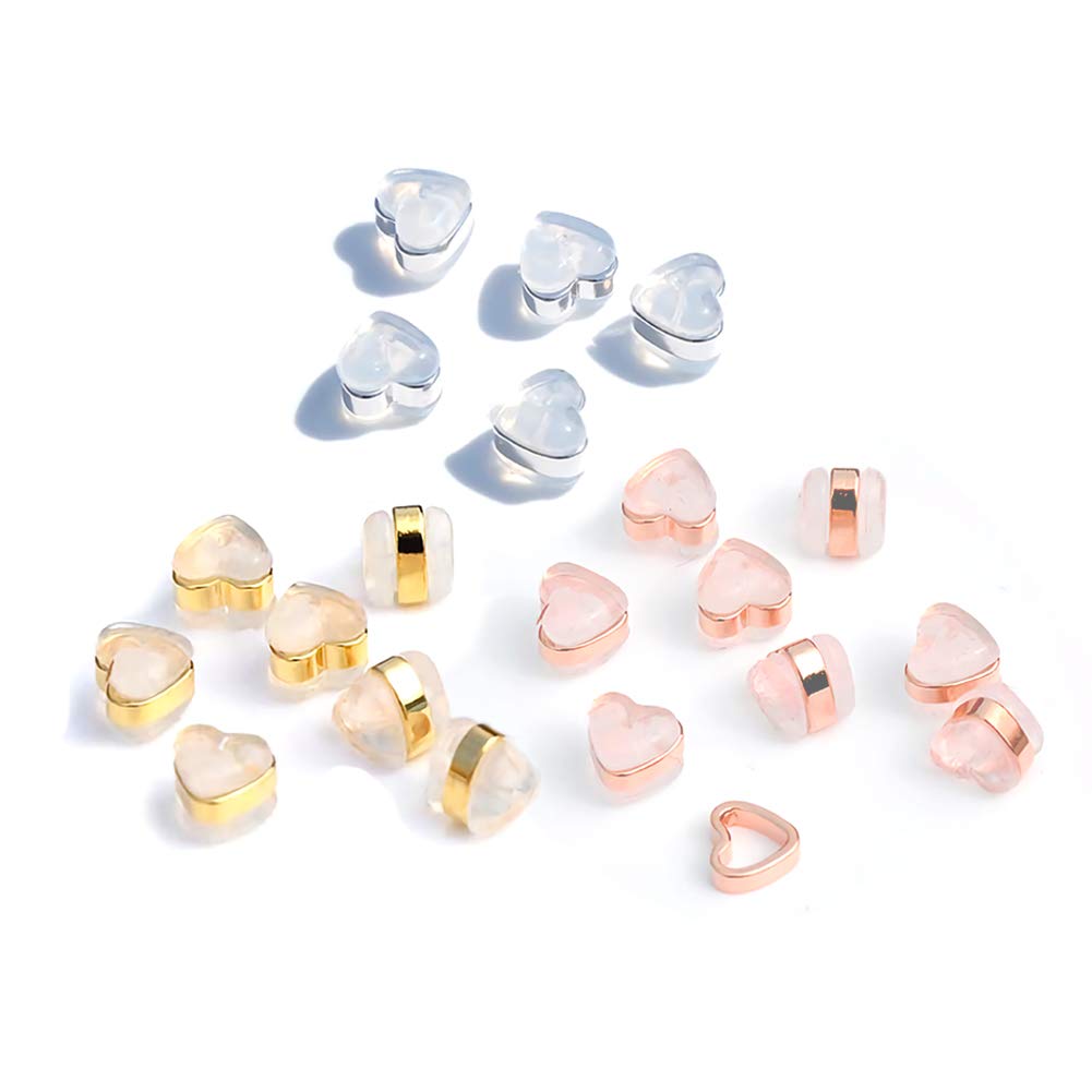 【送料無料】ArashiFan ピアス キャッチ 落ちない ハート型3ペア(6個) シルバー925 18k金メッキ ピンク..