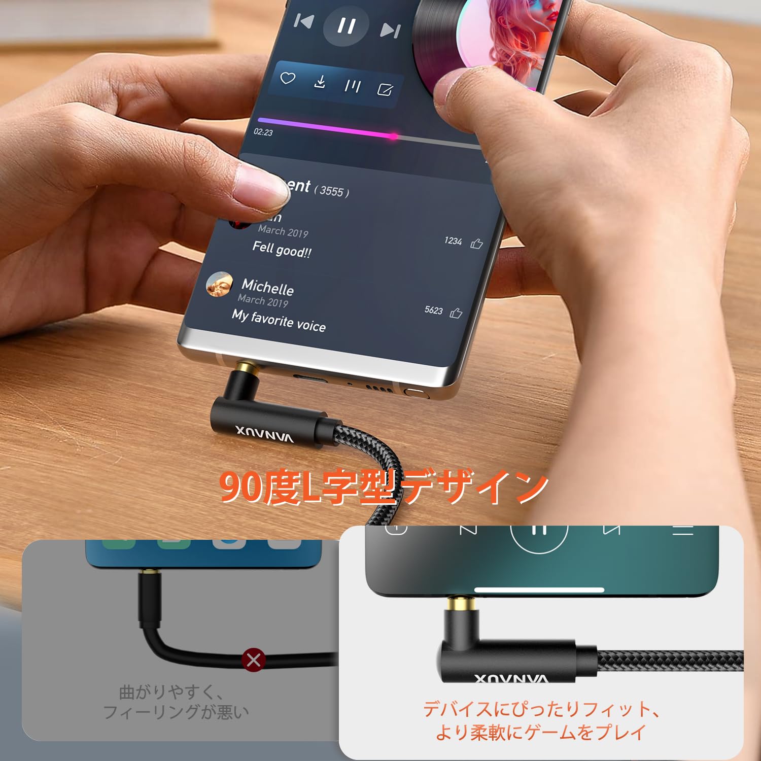 【送料無料】VANAUX 4極 AUX ケーブル 両側L型 3.5mm TRRS オーディオケーブル オ...