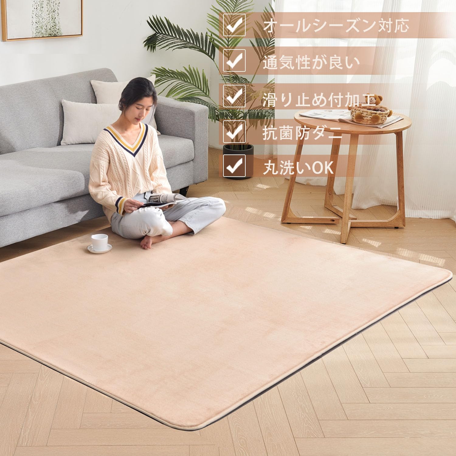 【送料無料】aicomri ラグ カーペット 3畳 ラグマット ホットカーペットカバー 厚7mm 190x240cm 洗える 滑り止め じゅうたん 床暖房対応カーペット 抗菌防臭 防ダニ オールシーズン フランネル らぐまっと ベージュ beautygoodsnld-10228660 美容と雑貨のお店 エヌエルディ サンプル画像2